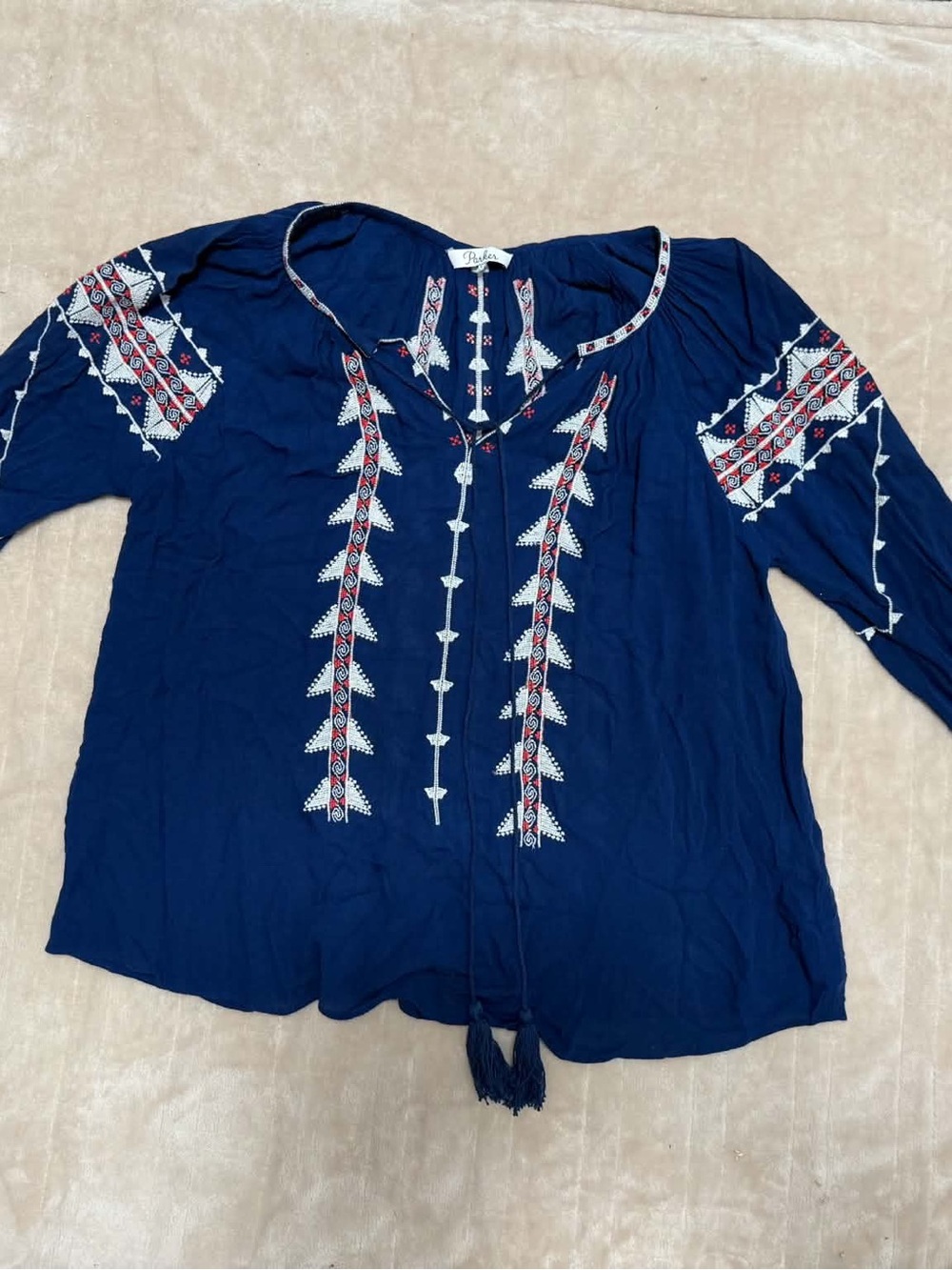 Parker Boho Embroidered Navy Women's Top S